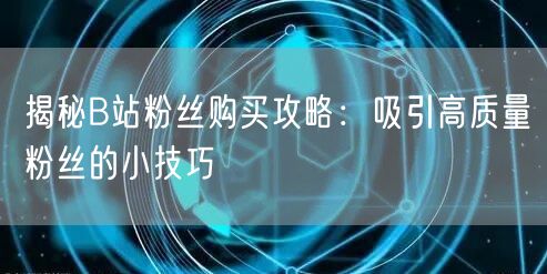 揭秘B站粉丝购买攻略：吸引高质量粉丝的小技巧