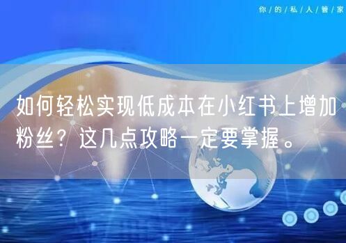 如何轻松实现低成本在小红书上增加粉丝？这几点攻略一定要掌握。