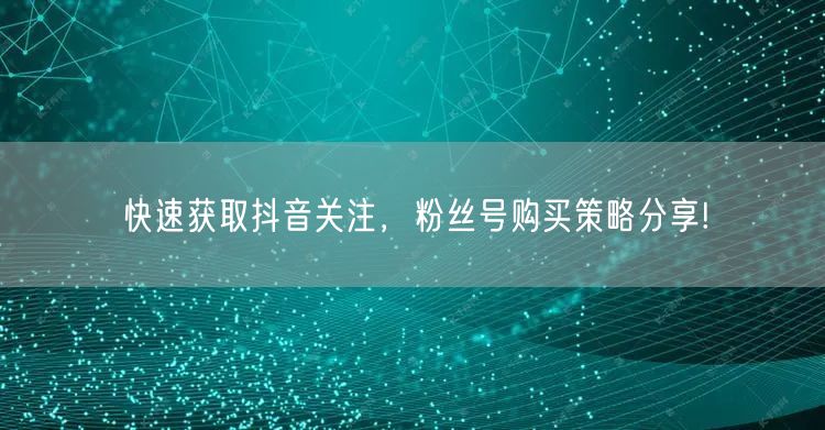 快速获取抖音关注，粉丝号购买策略分享!